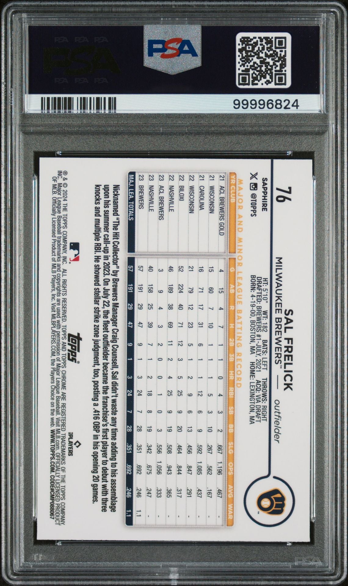 2024 Topps Sapphire Orange Sal Frelick #76 RC /25 PSA 9