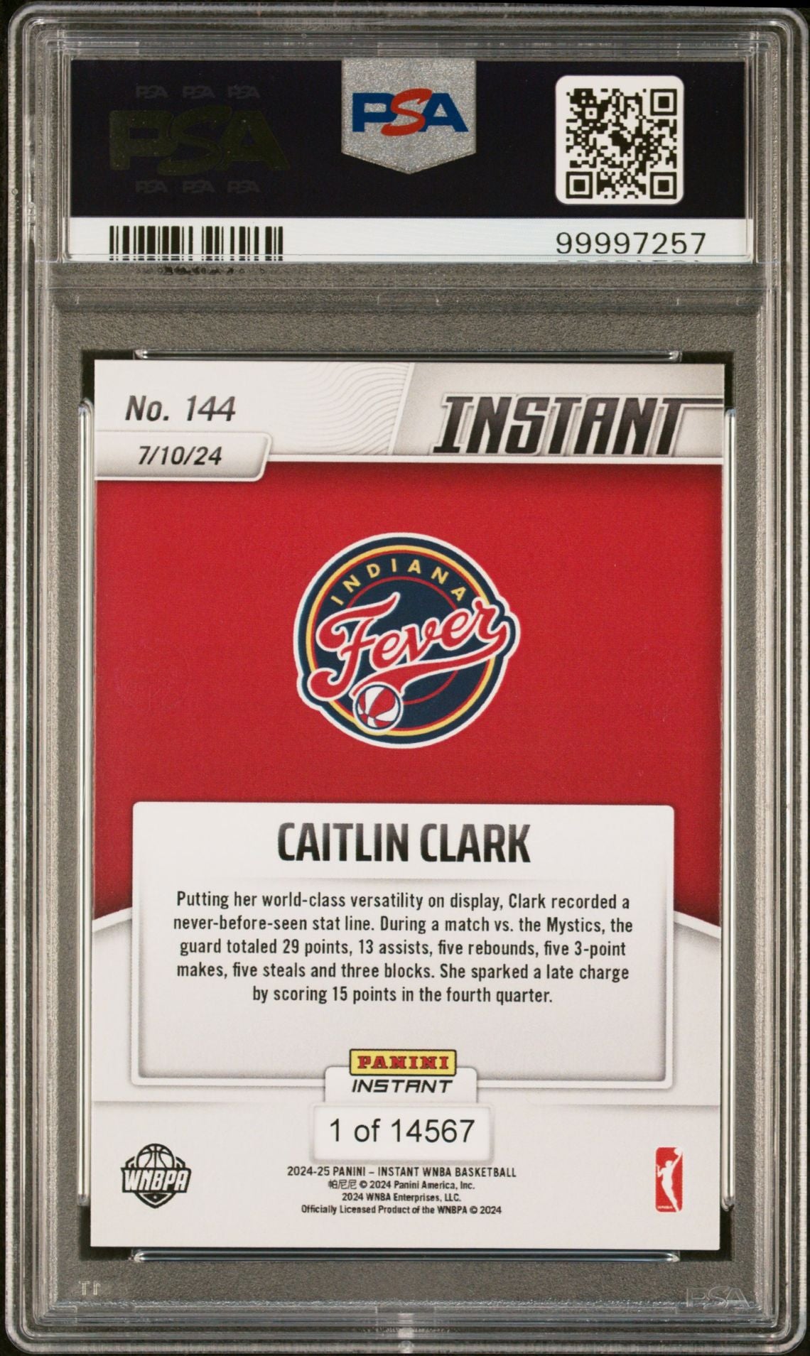 2024 Panini Instant #144 Caitlin Clark Rookie PSA 10 Indiana Fever