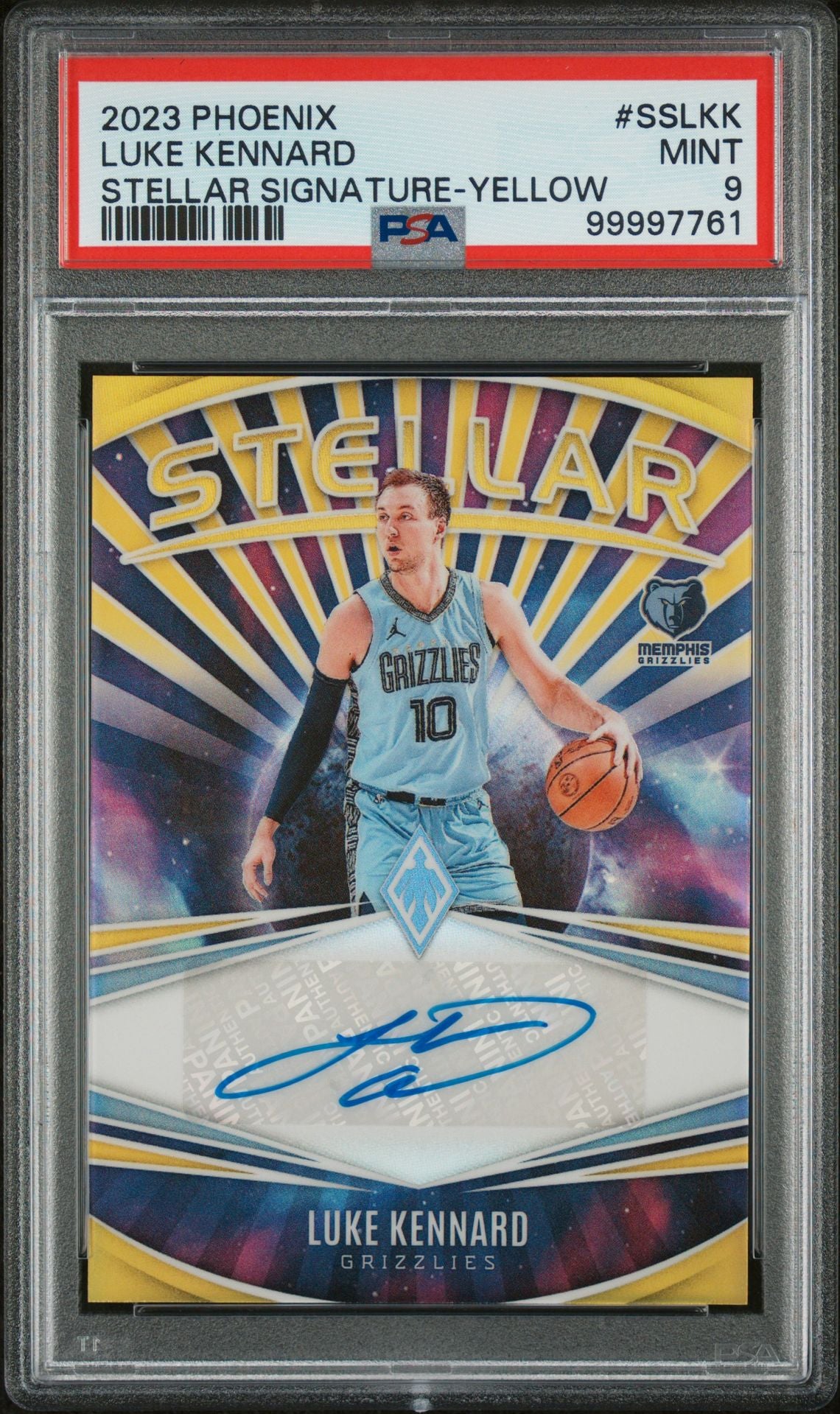 2023 Panini Phoenix Stellar Signatures #SSLKK Luke Kennard Stellar Signature-Yellow PSA 9