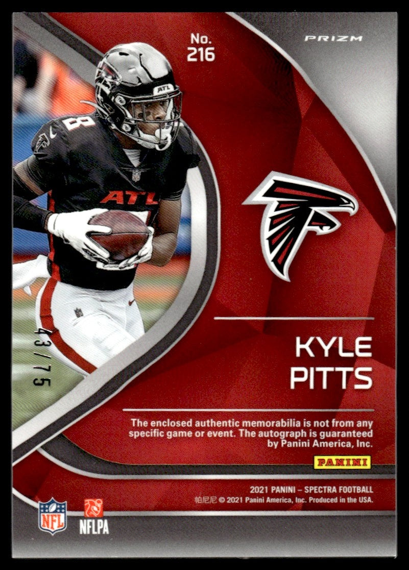 2021 Panini Spectra Prizm Kyle Pitts #216 RC RC Patch Auto /75
