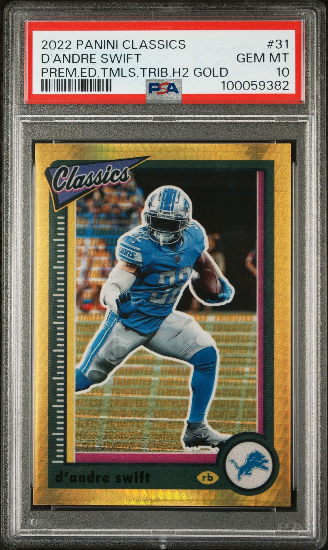 2022 Panini Classics Gold D'Andre Swift #31 /99 PSA 10