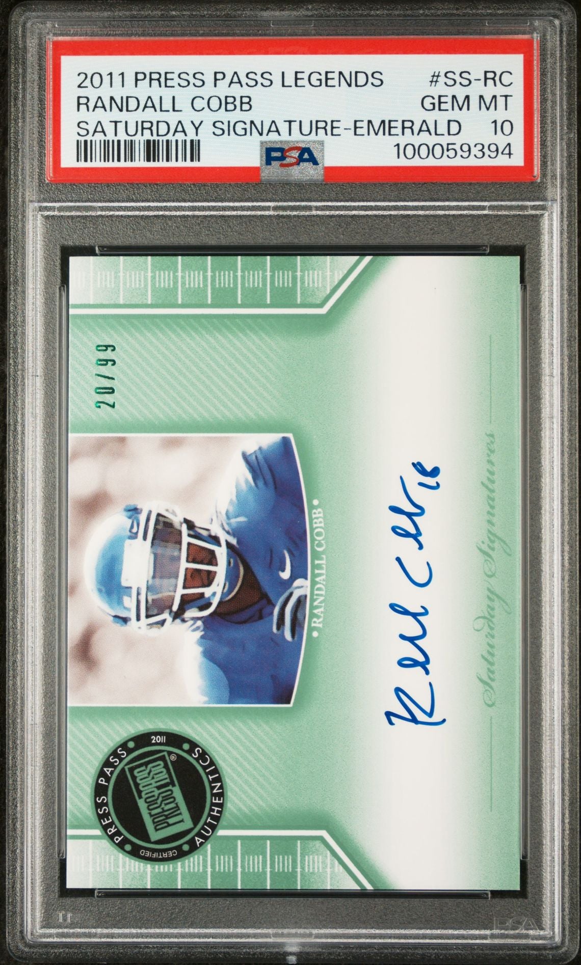 2011 Press Pass Legends Saturday Signatures #SS-RC Randall Cobb Saturday Signature-Emerald PSA 10