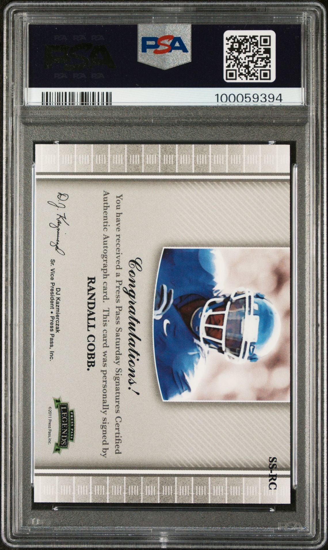 2011 Press Pass Legends Saturday Signatures #SS-RC Randall Cobb Saturday Signature-Emerald PSA 10