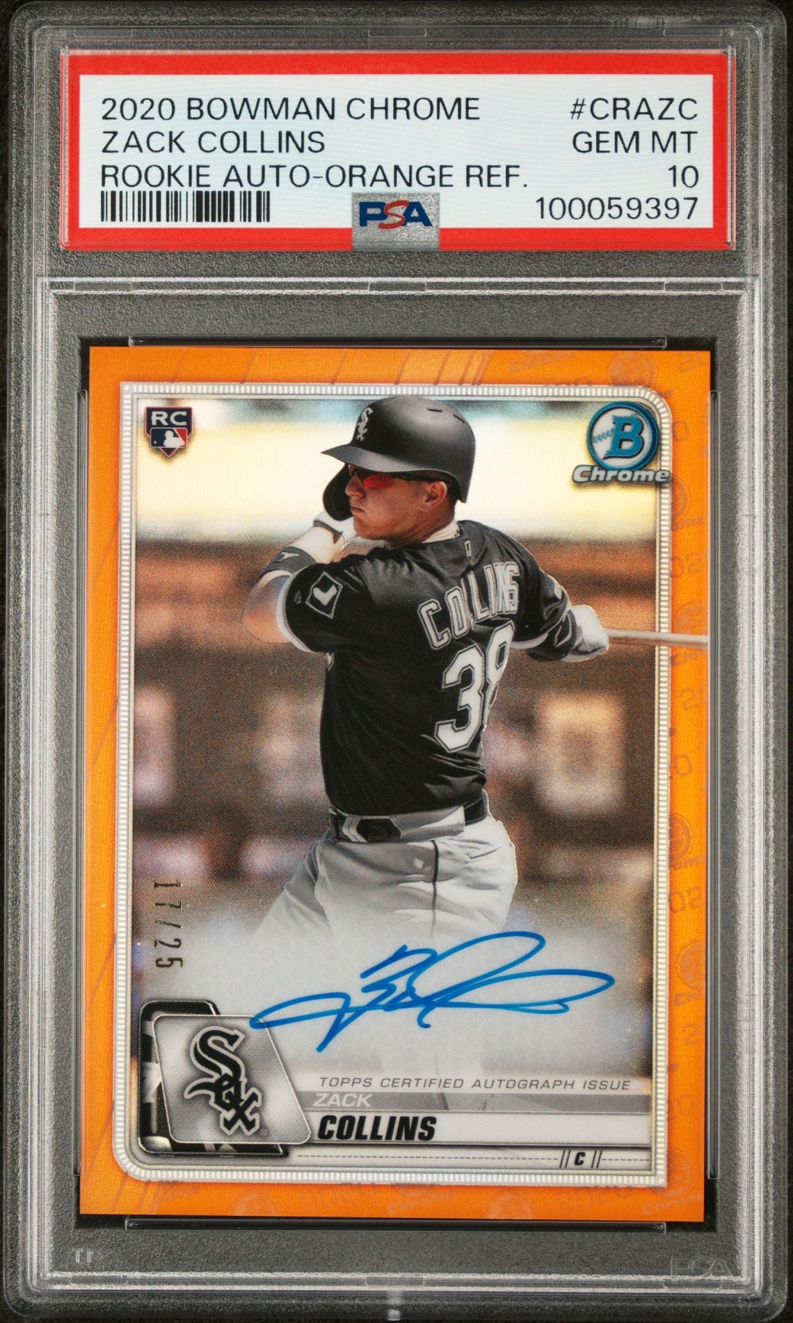 2020 Bowman Chrome Orange Refractor Zack Collins #CRA-ZC RC Auto /25 PSA 10