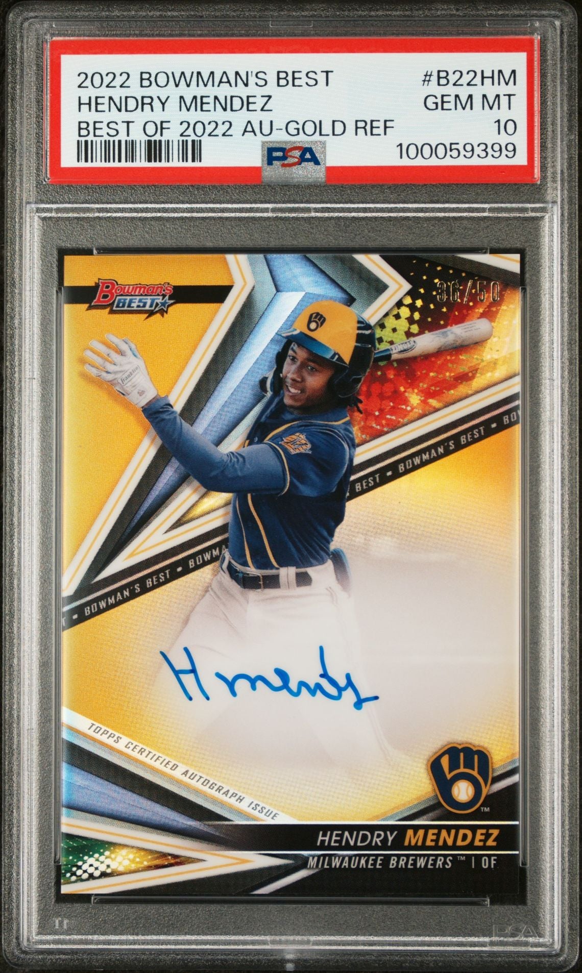 2022 Bowman's Best Best of 2022 Au-Gold Ref Hendry Mendez #B22HM Auto 10