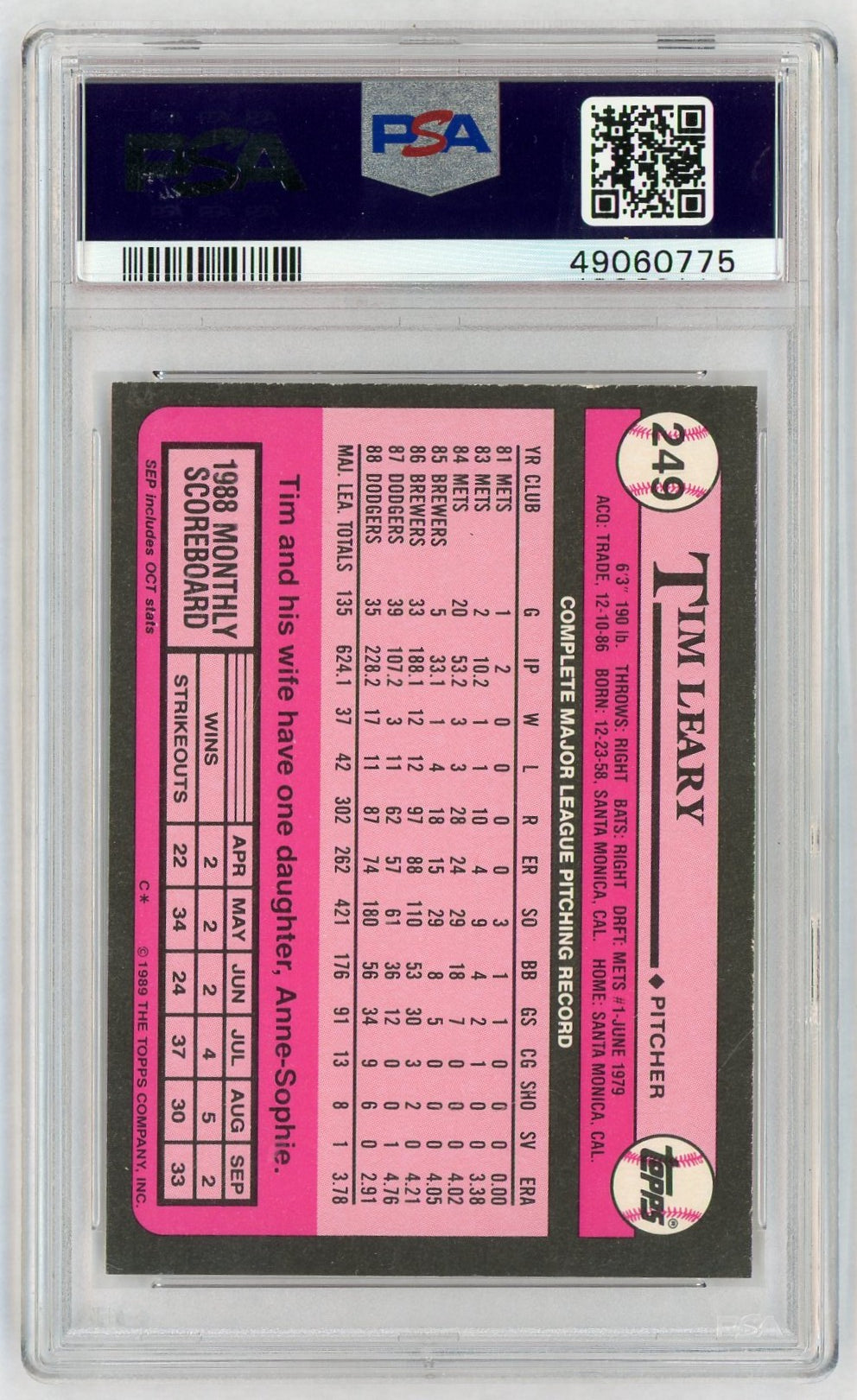 1989 Topps Tiffany Timothy Leary #249 PSA 8