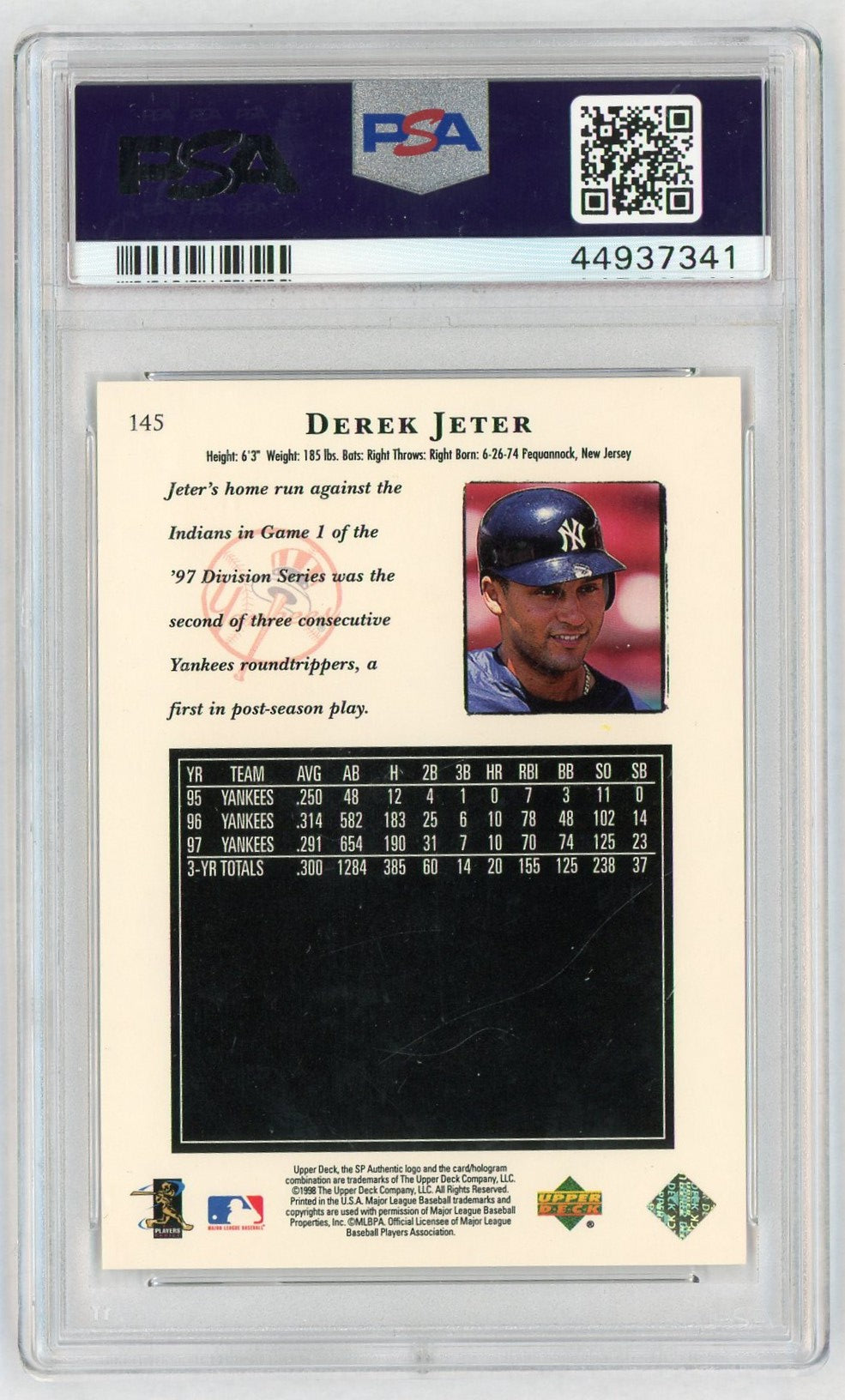 1998 SP Authentic Derek Jeter #145 PSA 10