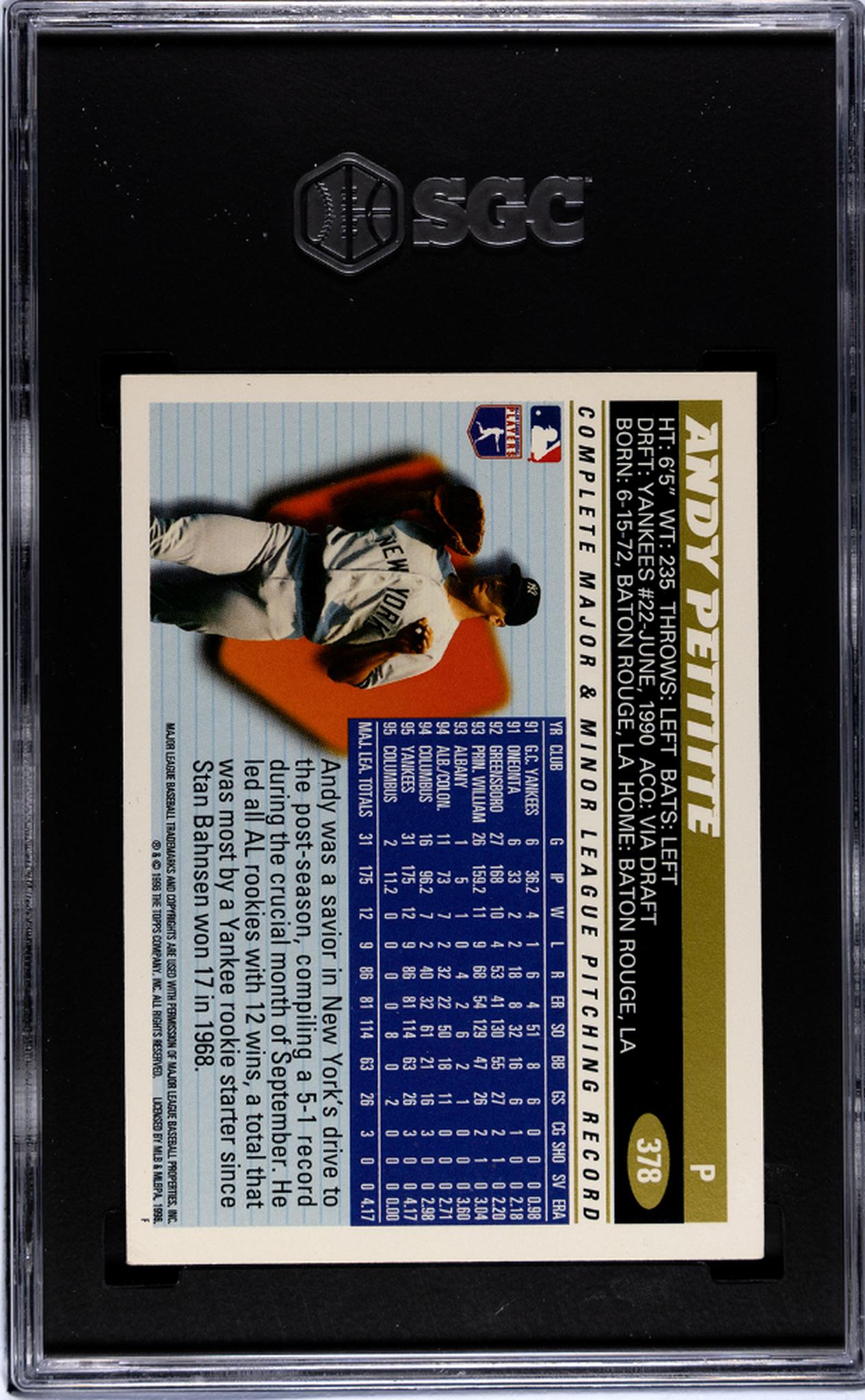 1996 Topps Andy Pettitte #378 SGC 6