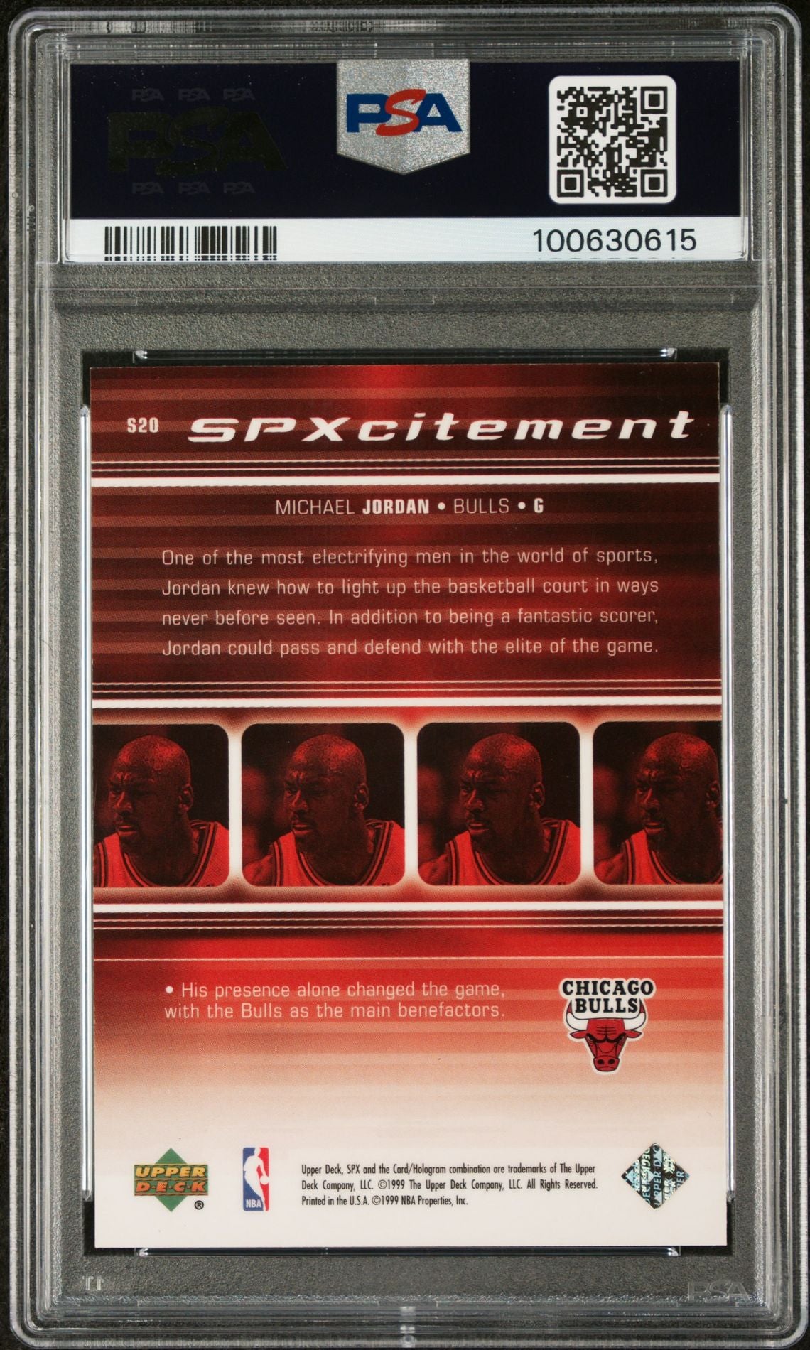 1999 Upper Deck SPx SPxcitement Michael Jordan #S20 PSA 9