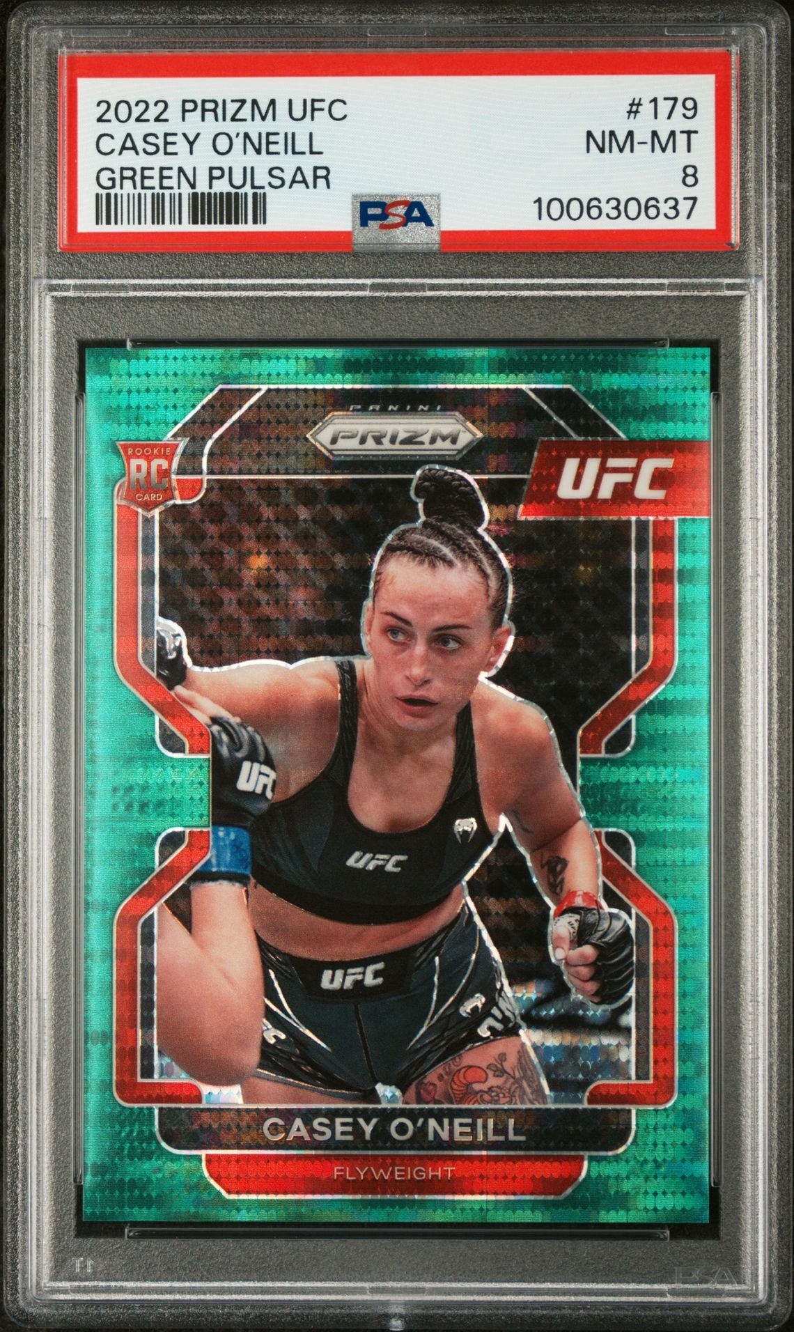 2022 Panini Prizm Green Pulsar Casey O'Neill #179 RC /25 PSA 8