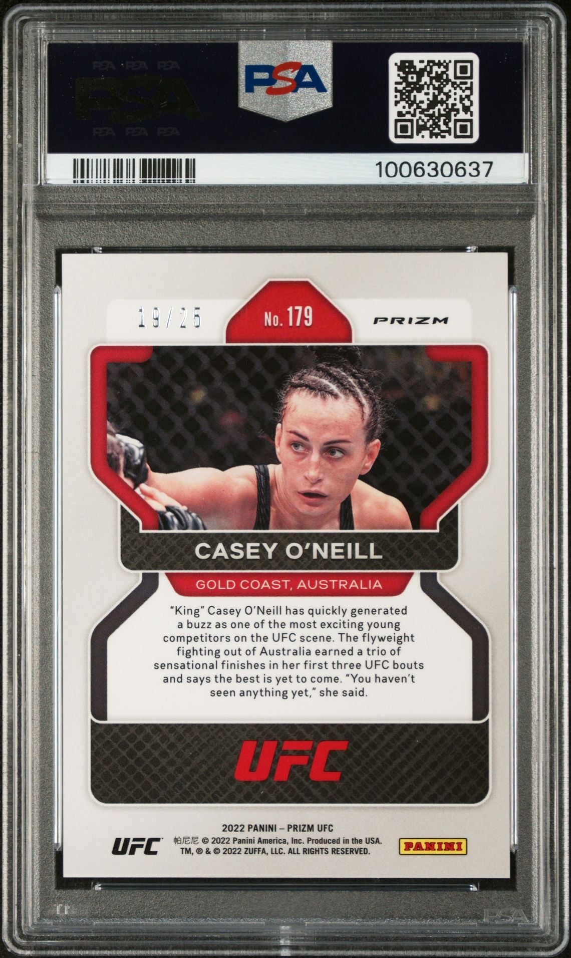 2022 Panini Prizm Green Pulsar Casey O'Neill #179 RC /25 PSA 8