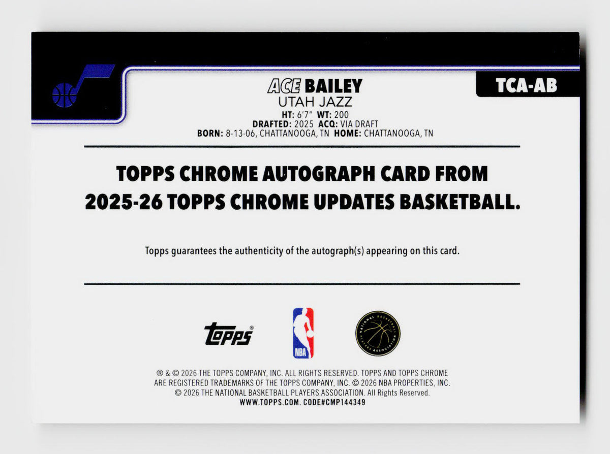2025-26 Topps Chrome #TCA-AB Ace Bailey Rookie RC True Gold Auto /50