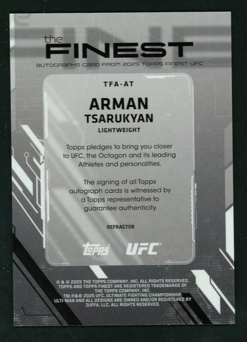2023 Topps Finest TFA-AT Arman Tsarukyan The Finest Refractor Auto