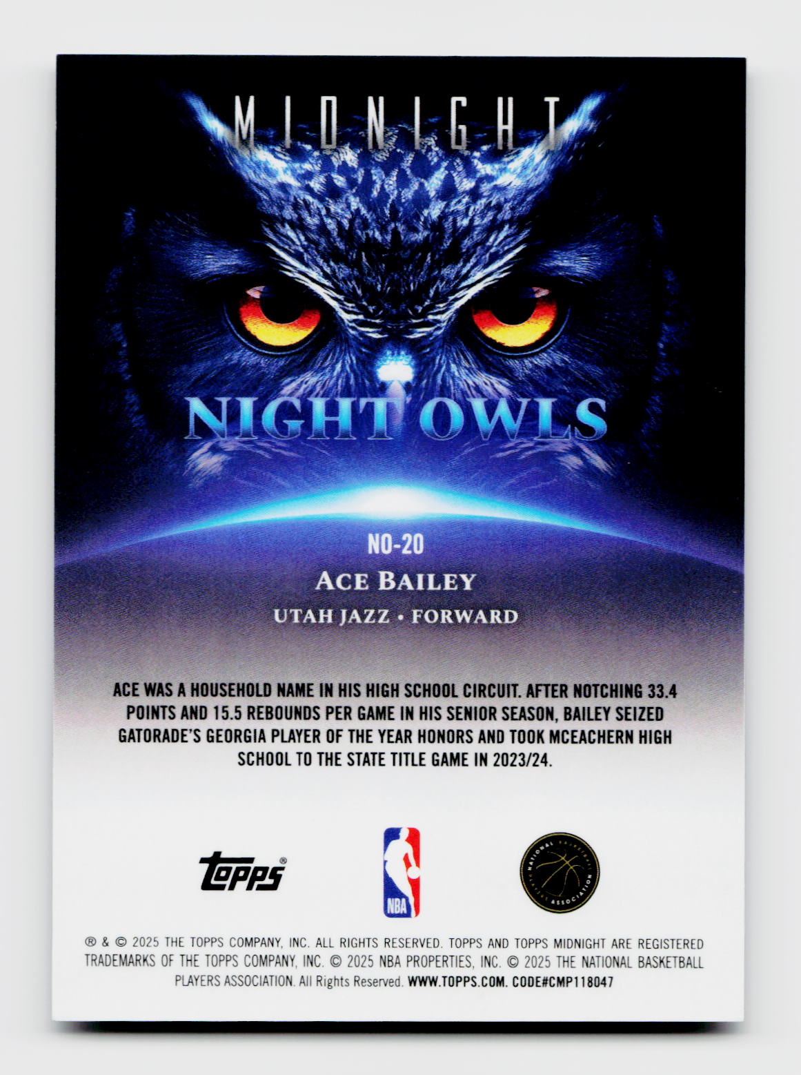 2025 Topps Midnight #20 Ace Bailey Night Owls Rookie RC
