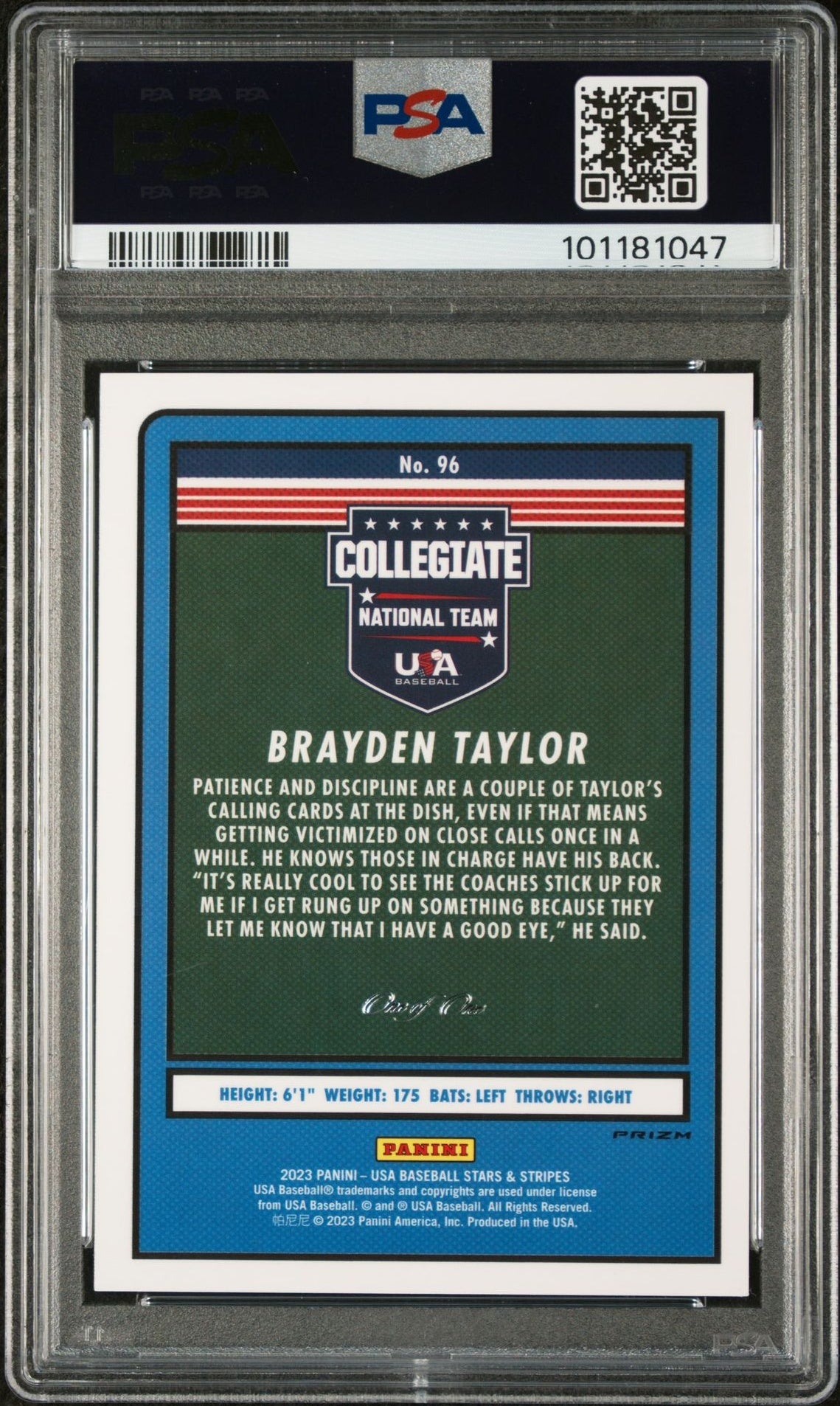 2023 Panini Stars & Stripes Gold Vinyl Brayden Taylor #96 /1 PSA 8