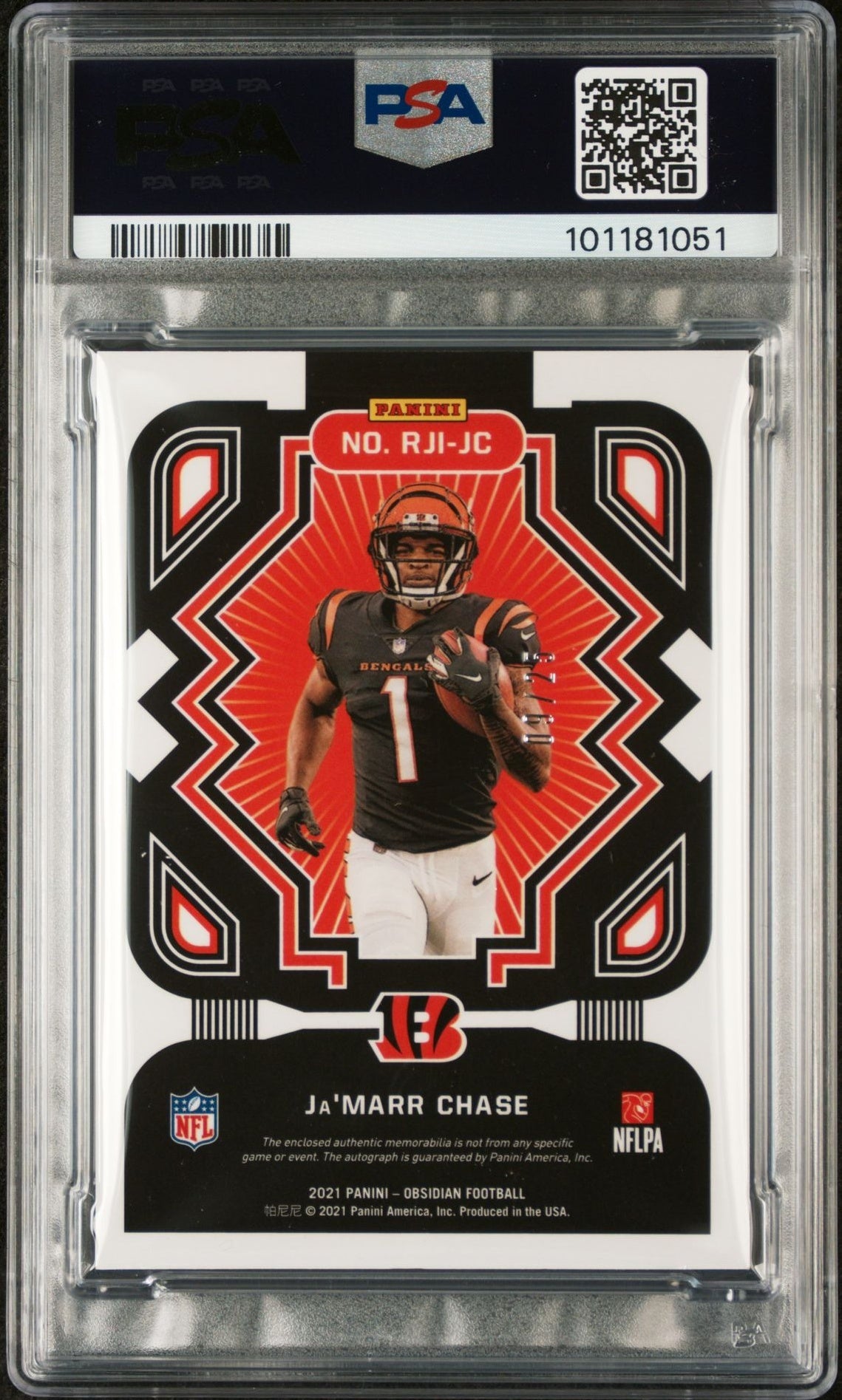 2021 Panini Obsidian #12 Ja'Marr Chase Rookie Jersey Ink Electric Etch Yellow /25 PSA 10