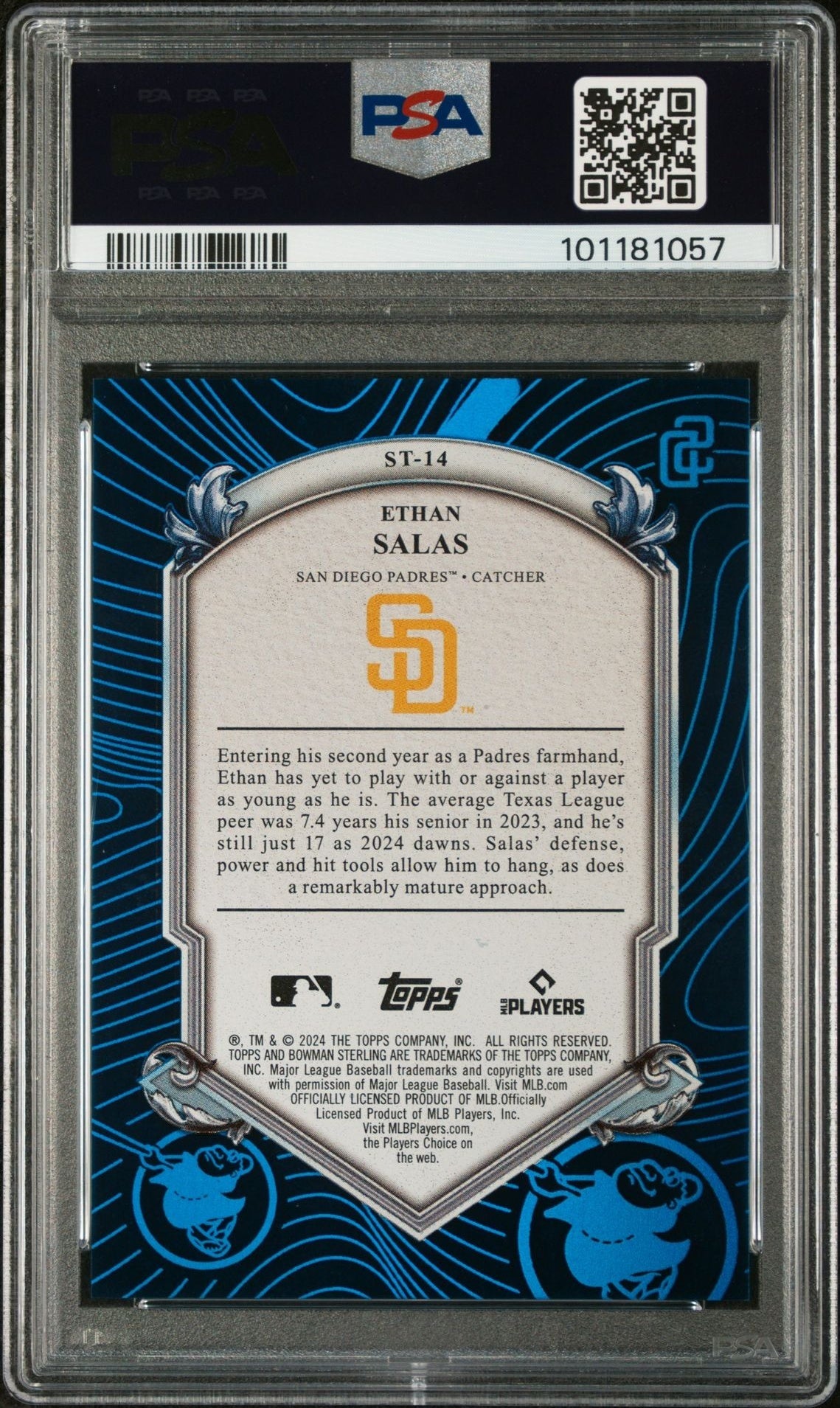 2024 Bowman Sterling Tek Blue Refractor Ethan Salas #ST14 /99 PSA 10