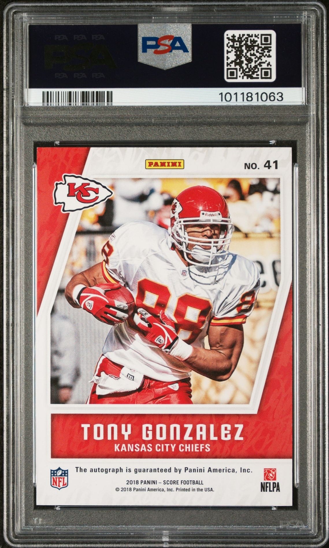 2018 Panini Score Inscriptions Tony Gonzalez #41 Auto /25 PSA 9