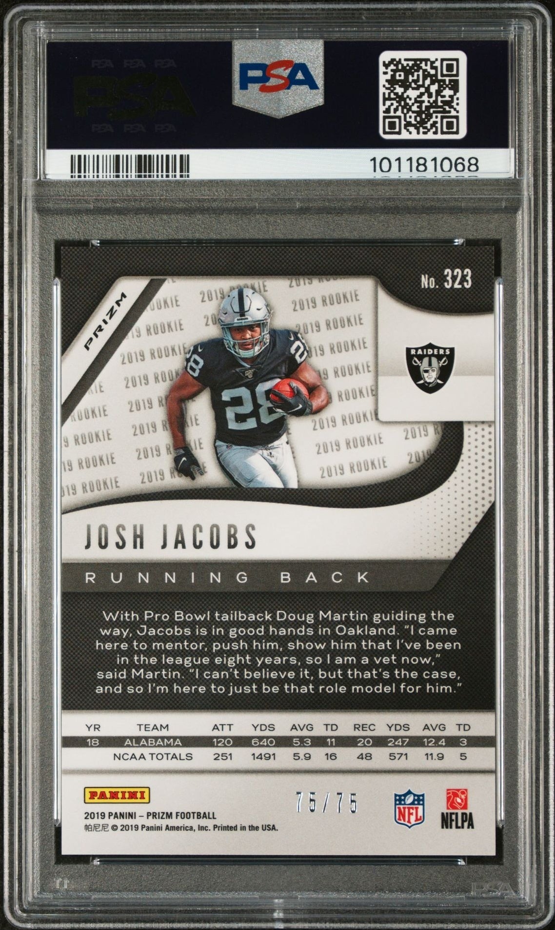 2019 Panini Prizm Green Scope Josh Jacobs #323 RC /75 PSA 9