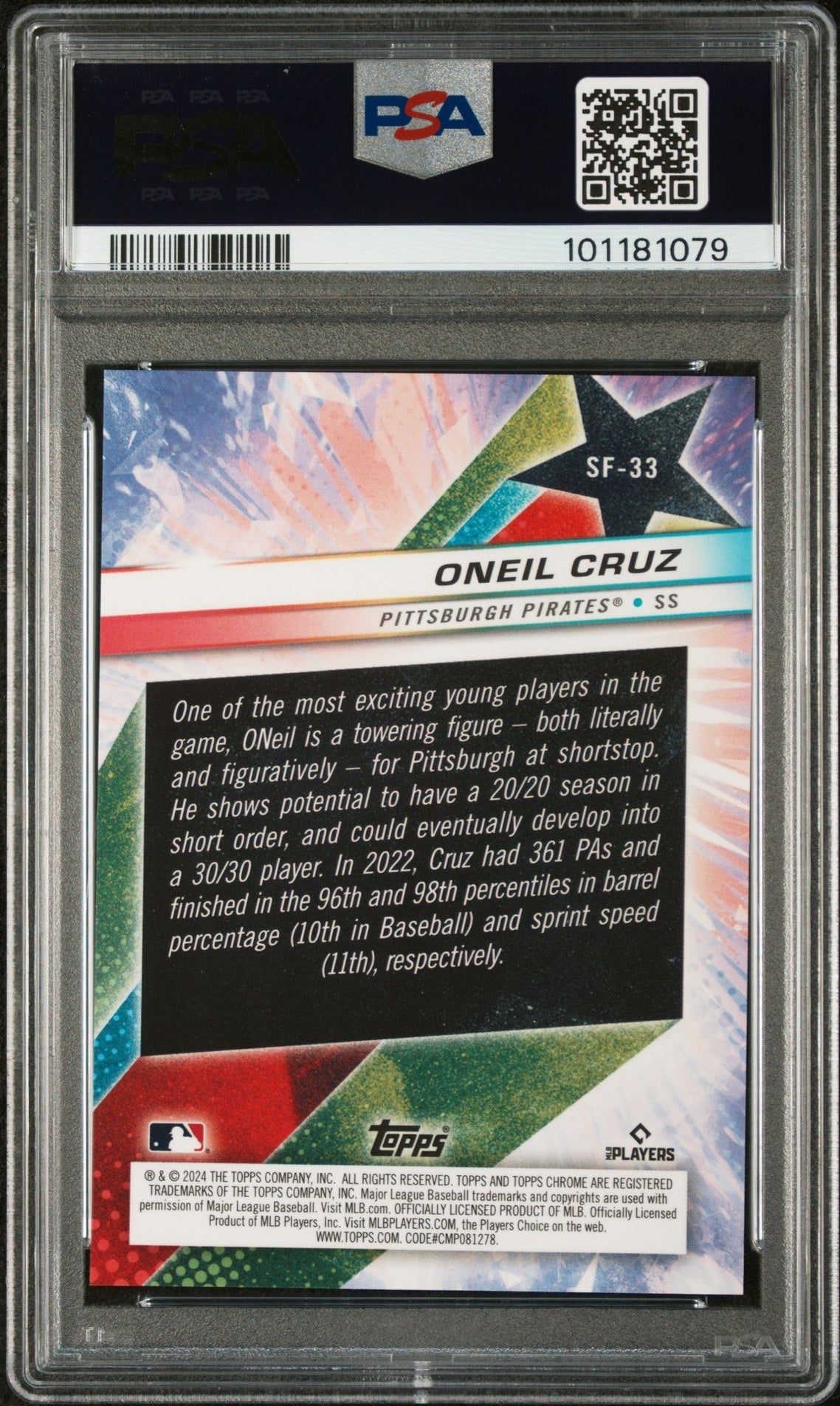 2024 Topps Chrome Cosmic Starfractor ONeil Cruz #33 /10 PSA 8