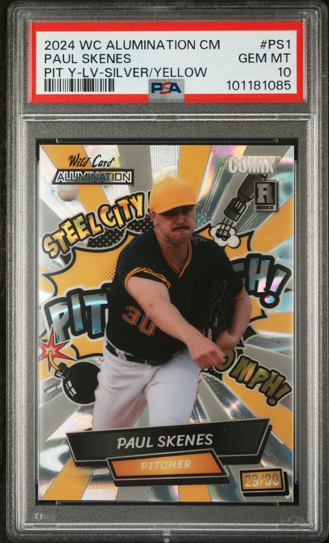 2024 Wild Card Alumination Comix Paul Skenes Edition #PS1 Paul Skenes Pit Y-Lv-Silver/Yellow PSA 10