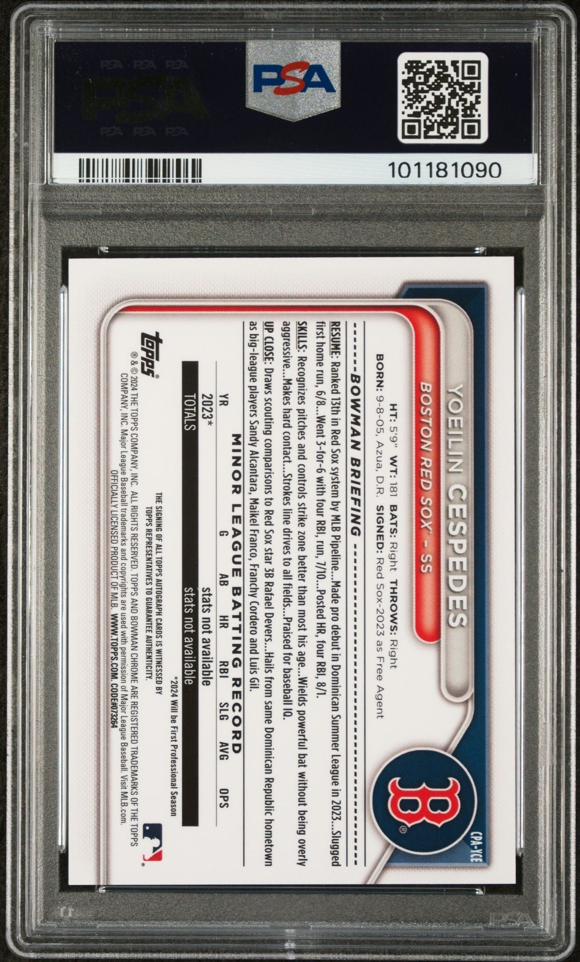 2024 Bowman Chrome Yoelin Cespedes #CPA-YCE Auto PSA 10