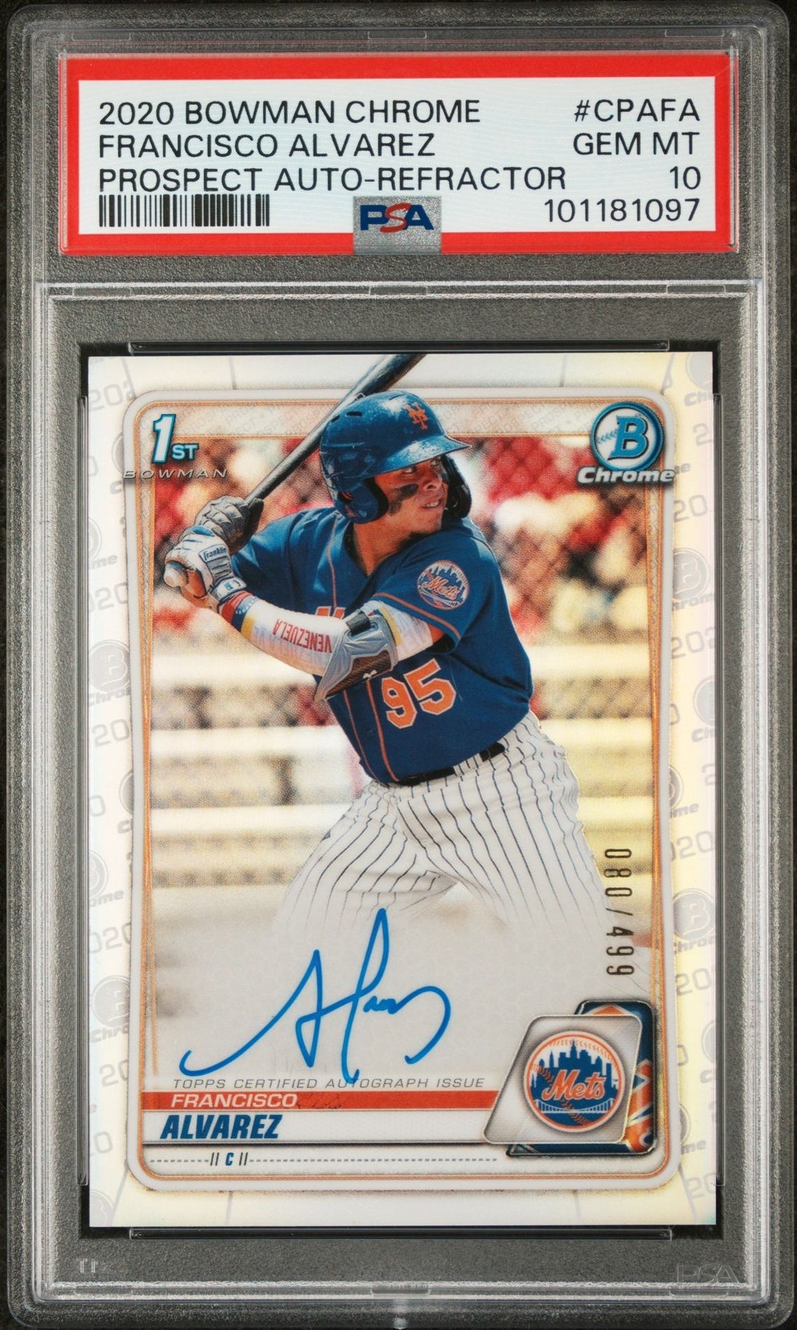 2020 Bowman Chrome Refractor Francisco Alvarez #CPA-FA Auto /499 PSA 10