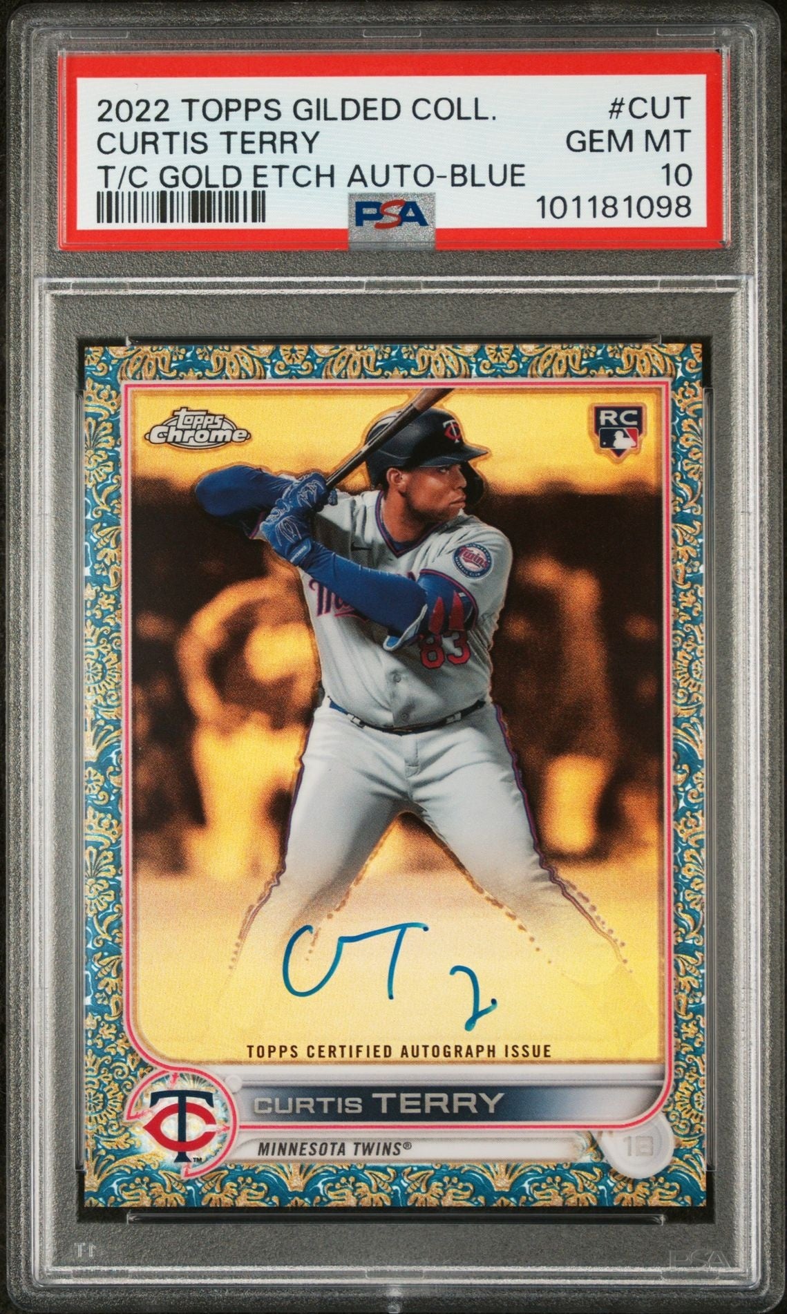 2022 Topps Gilded Collection Topps Chrome Gold Etch Autographs #CUT Curtis Terry T/C Gold Etch Auto-Blue PSA 10