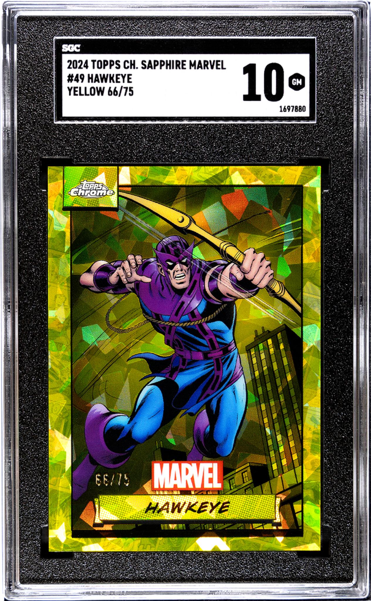 2024 Topps Chrome #49 Hawkeye Sapphire Marvel /75 SGC 10