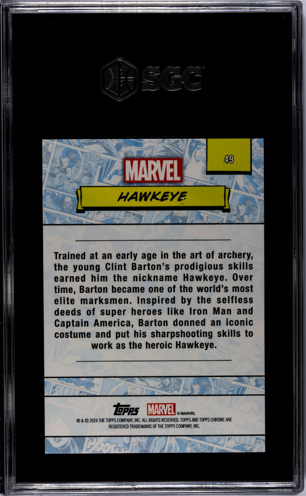 2024 Topps Chrome #49 Hawkeye Sapphire Marvel /75 SGC 10