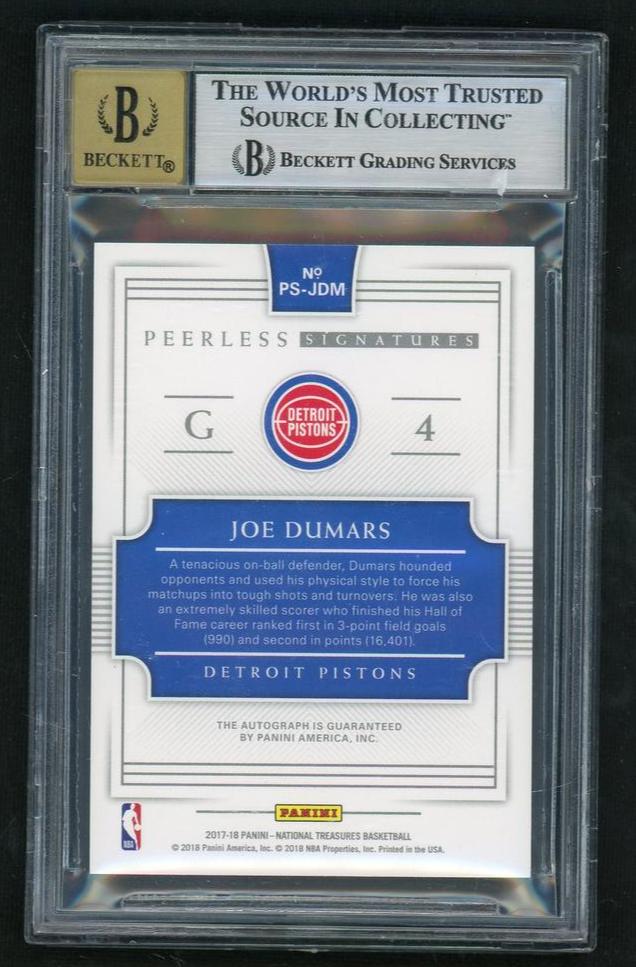 2017 Panini National Treasures 17 Joe Dumars Peerless Signatures /99 Beckett 9 Mint Detroit Pistons Auto