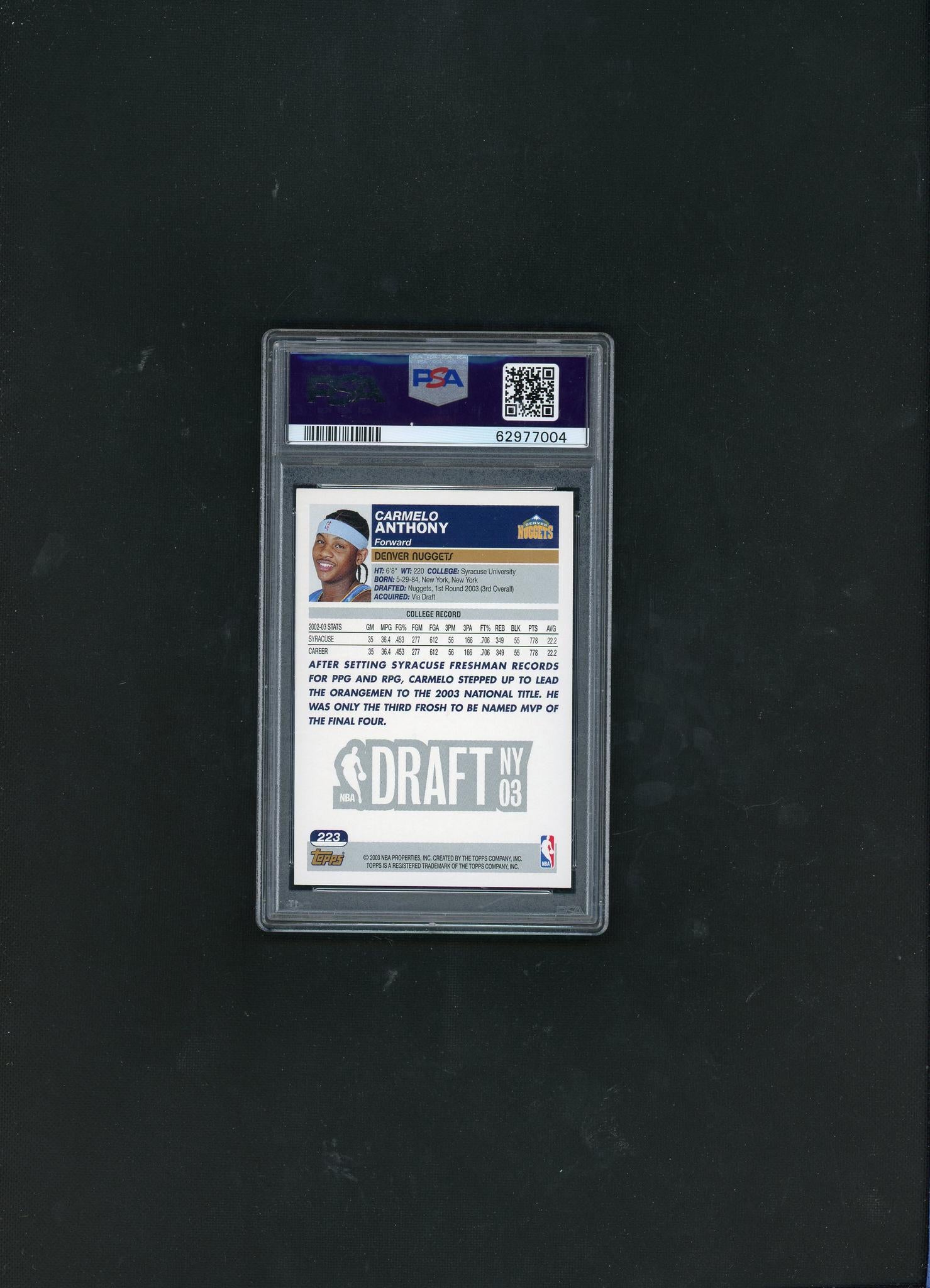 2003 Topps Carmelo Anthony #223 PSA 9