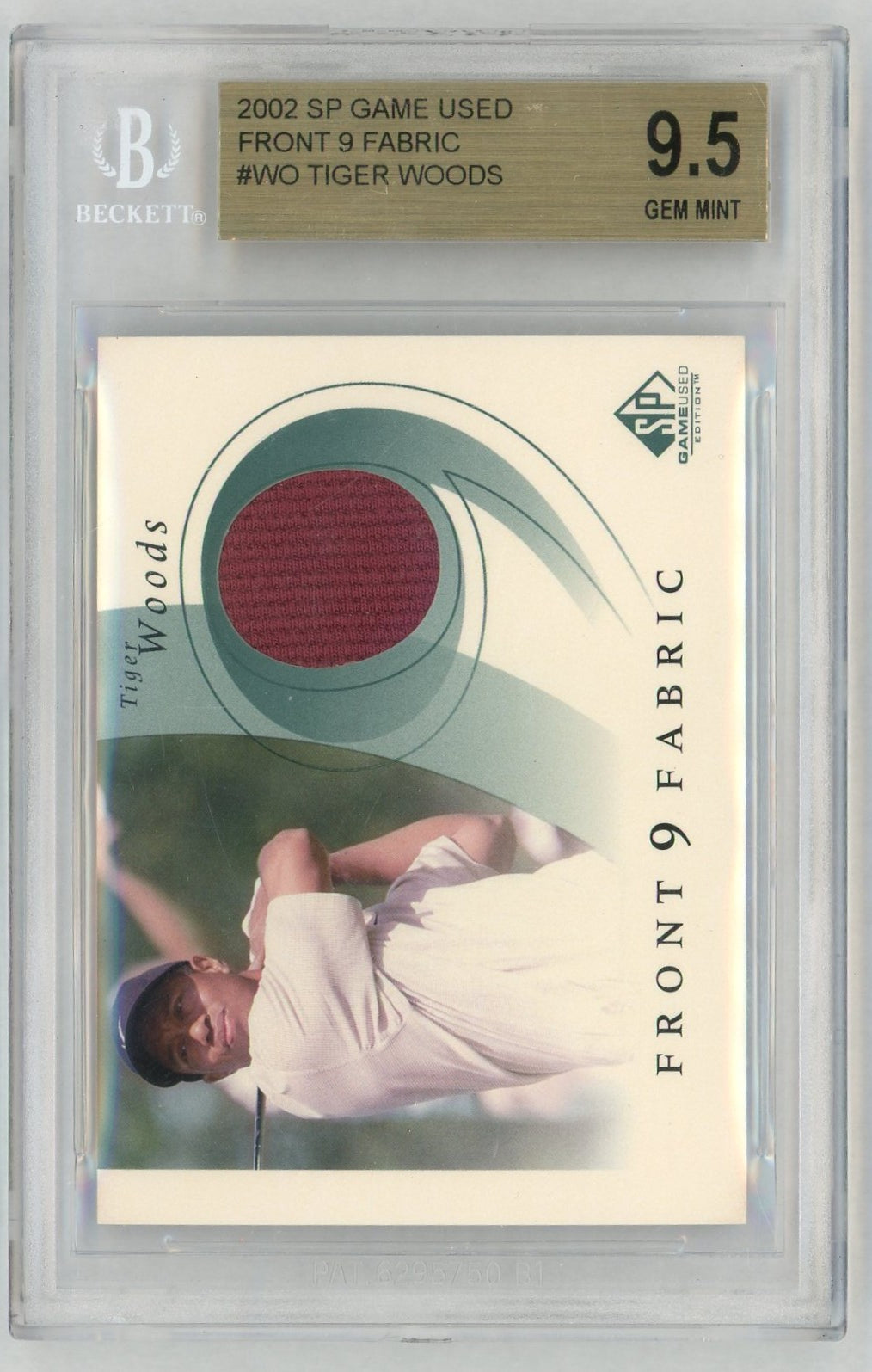 2002 SP Game Used #WO Tiger Woods Front 9 Fabric Red Shirt Patch BGS 9.5