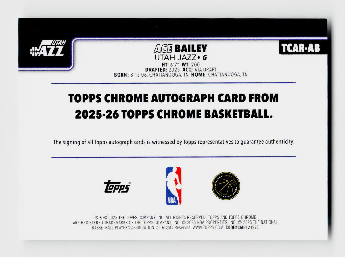 2025 Topps Chrome #TCAR-AB Ace Bailey Rookie RC Auto