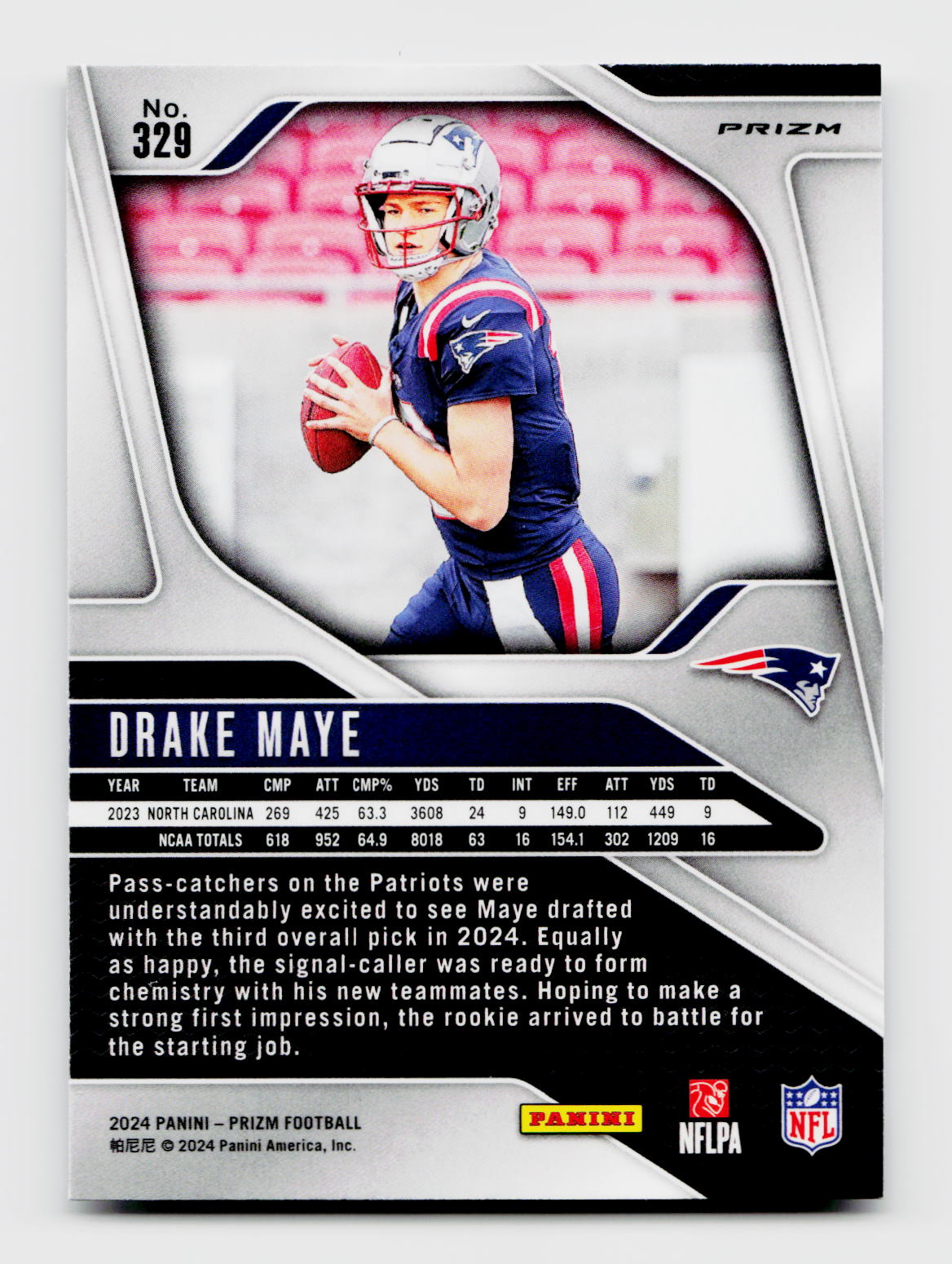 2024 Prizm #329 Drake Maye Silver Prizm Rookie RC
