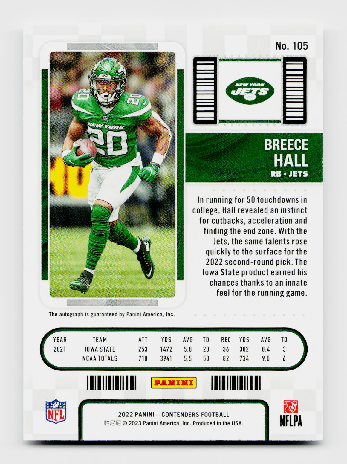 2022 Contenders #105 Breece Hall Rookie Auto