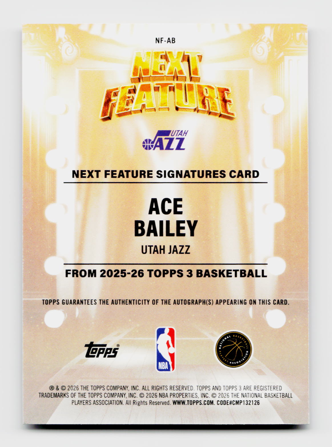 2025-26 Topps 3 #NF-AB Ace Bailey Rookie RC Next Feature Red Auto /5