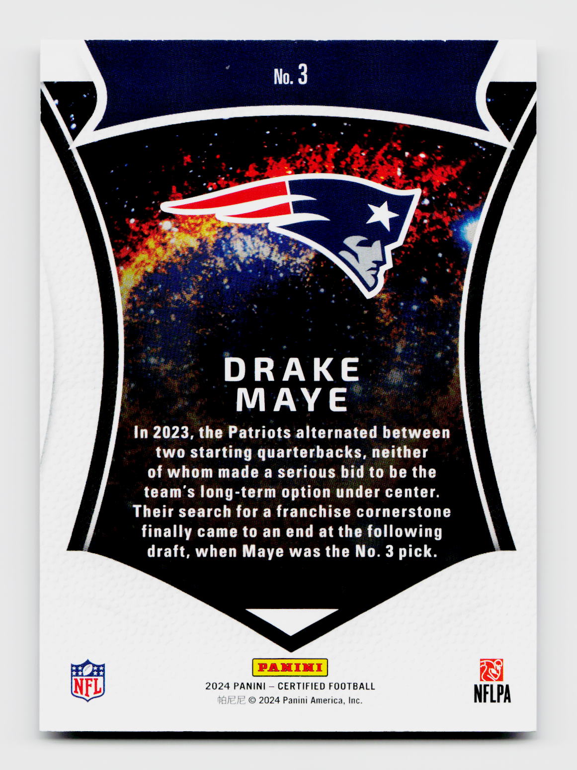 2024 Certified #3 Drake Maye 279/299 Certified Rookies Bronze