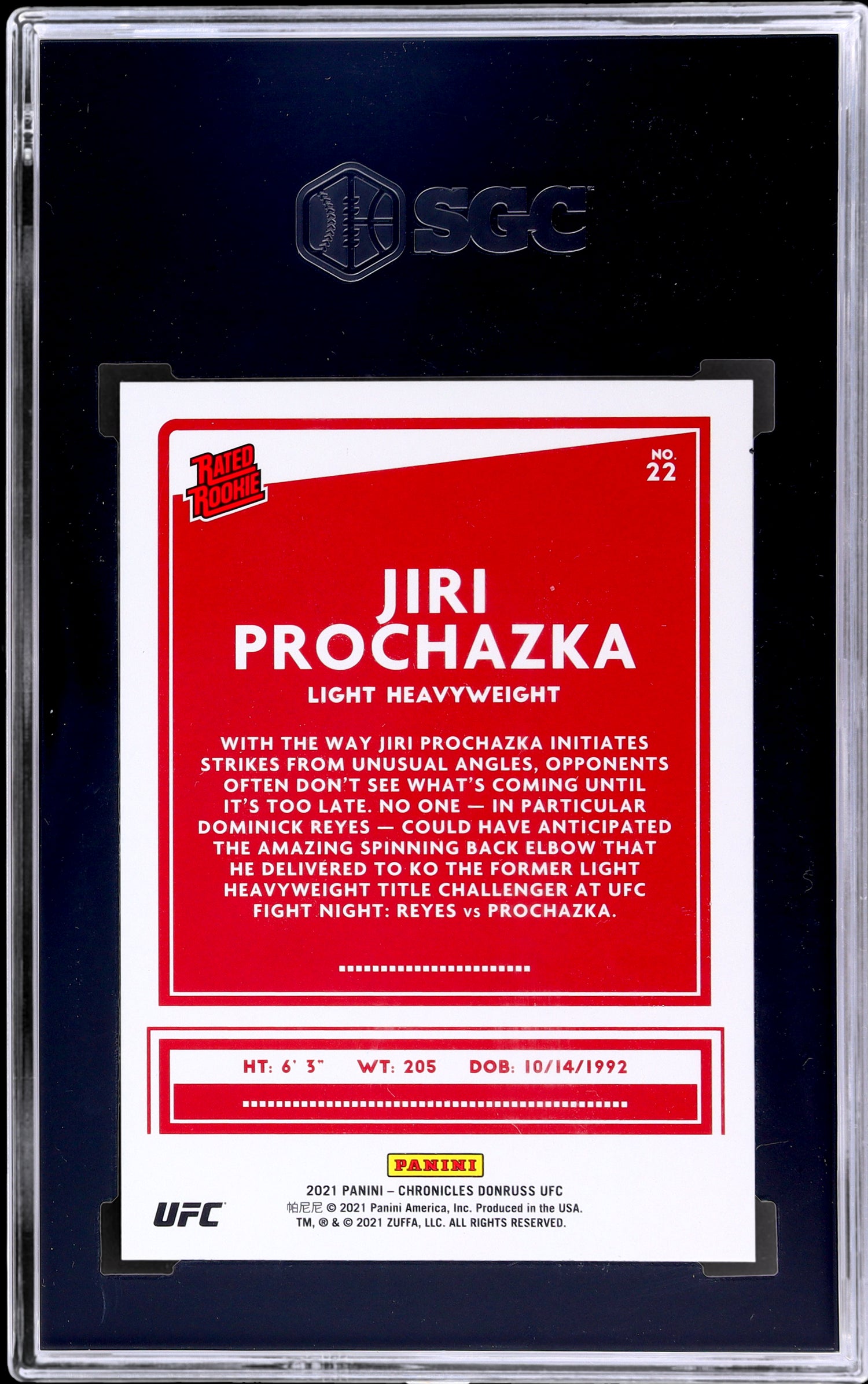 2021 Panini Donruss UFC Jiri Prochazka #22 Asia Red /88 SGC 10 RC