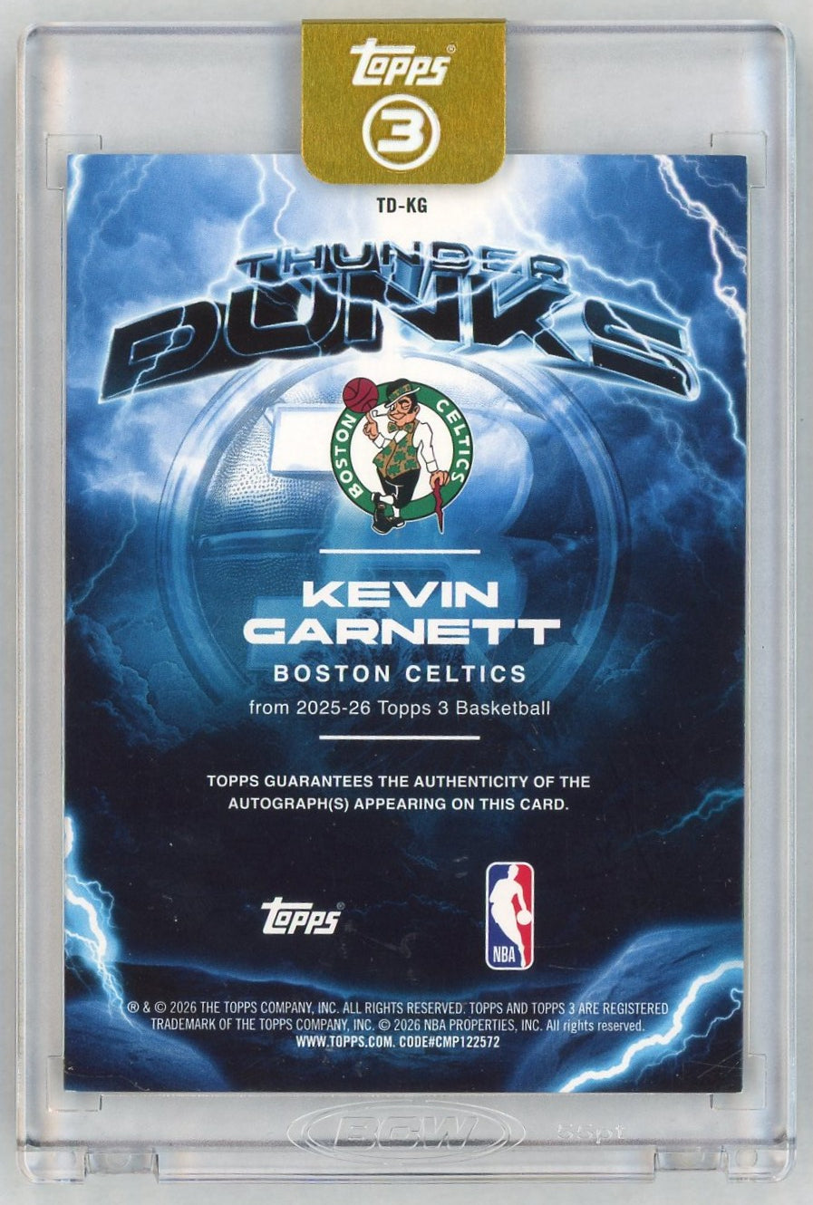 2025 Topps 3 #TD-KG Kevin Garnett Thunder Dunks Bronze Auto /25