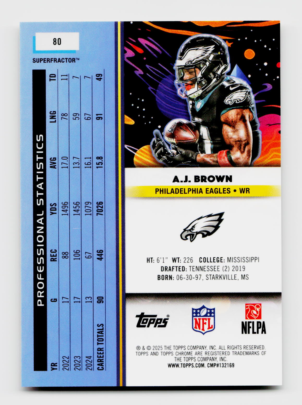 2025 Topps Chrome Cosmic #80 A.J. Brown SuperFractor 1/1 SSP