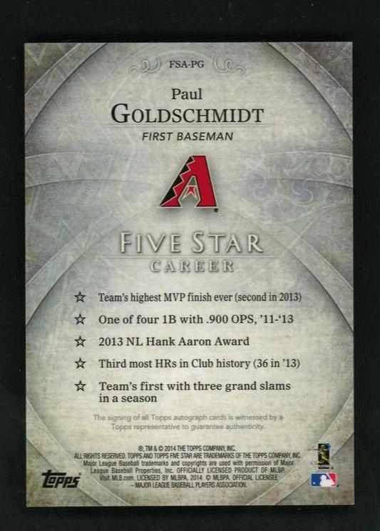 Topps Five Star FSA-PG Paul Goldschmidt Five Star Career /399 Auto