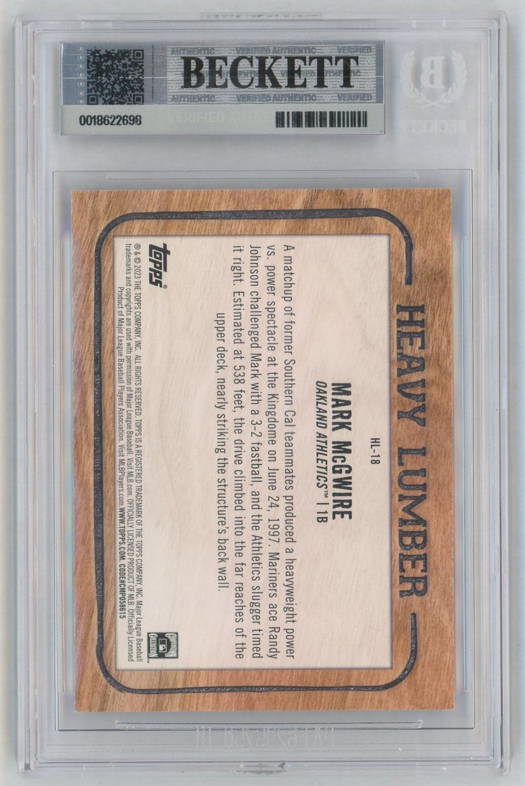 2023 Topps #HL-18 Mark McGwire Heavy Lumber SSP BGS 9