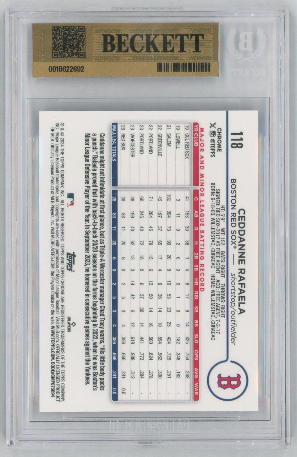 2024 Topps Chrome #118 Ceddanne Rafaela Rookie RC BGS 9.5