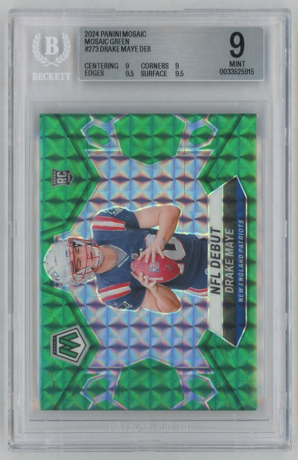2024 Mosaic #273 Drake Maye Rookie RC NFL Debut Green BGS 9