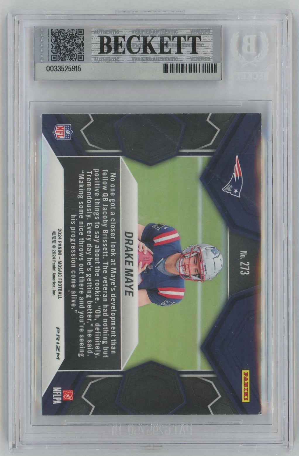 2024 Mosaic #273 Drake Maye Rookie RC NFL Debut Green BGS 9