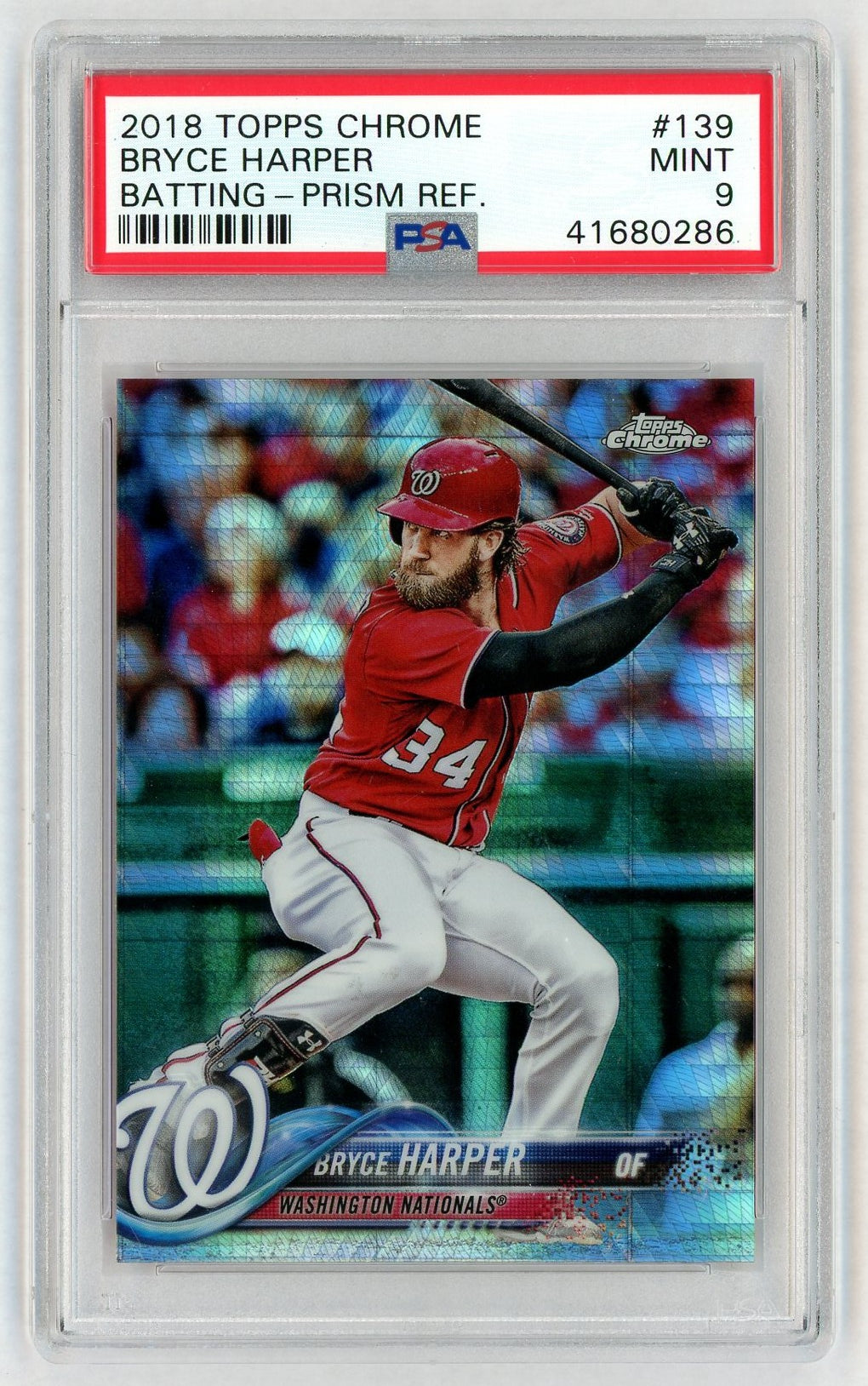 2018 Topps Chrome Prism Refractor Bryce Harper #139 PSA 9
