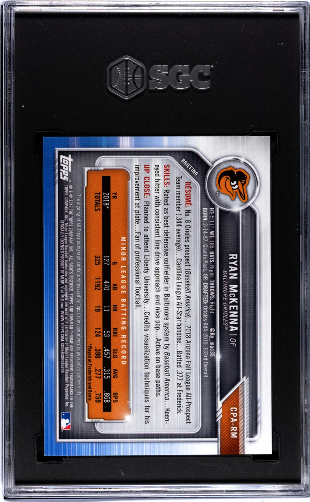 2019 Bowman Chrome #CPA-RM Ryan McKenna SGC 9.5