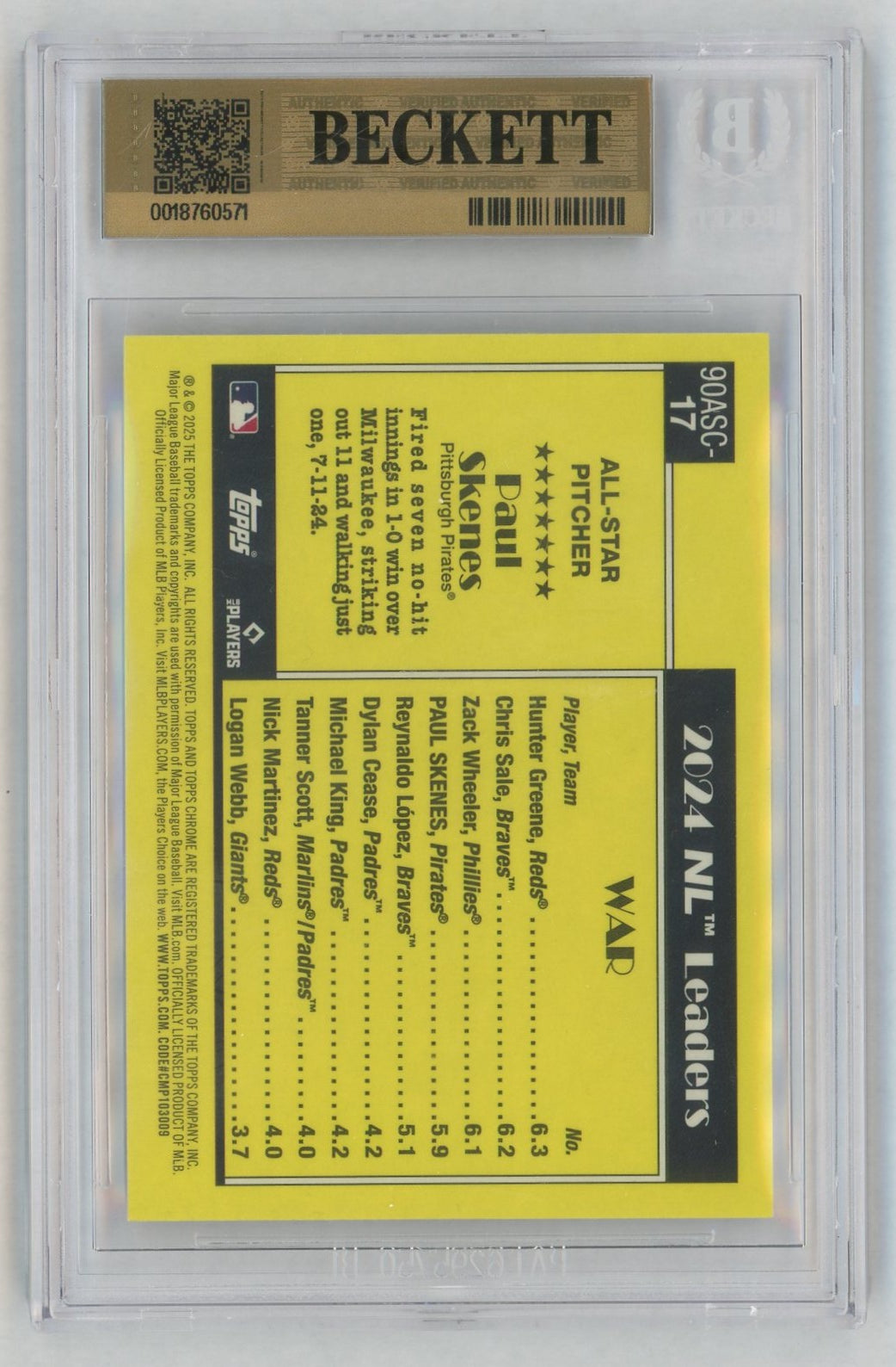 2025 Topps Chrome #90ASC-17 Paul Skenes 1990 Silver Pack Mojo All-Star BGS 9.5