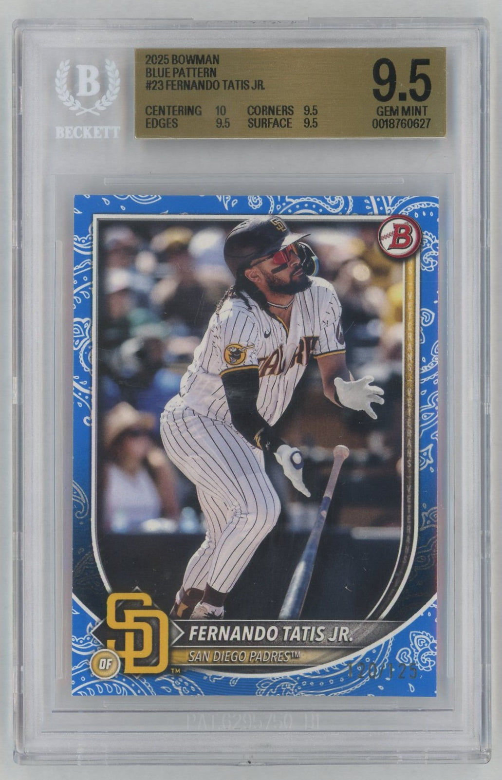 2025 Bowman #23 Fernando Tatis Jr Blue Pattern /125 BGS 9.5